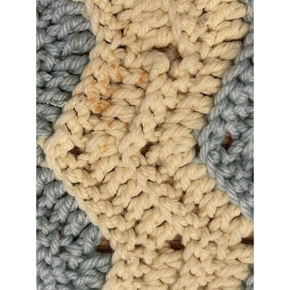 Vintage Afghan Blanket Crochet Blue Yellow/Cream Small Throw Baby Handmade Retro - Picture 5 of 9